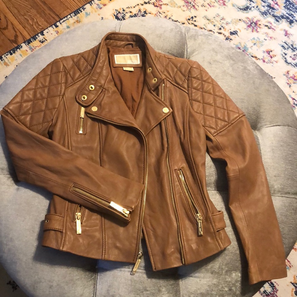 NWOT MICHAEL Michael Kors Tan Leather Jacket